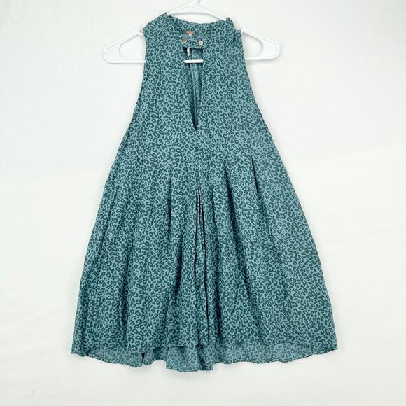 Free People Halter Neck Blue Leopard Printed Mini Dress Size Small - Picture 1 of 4